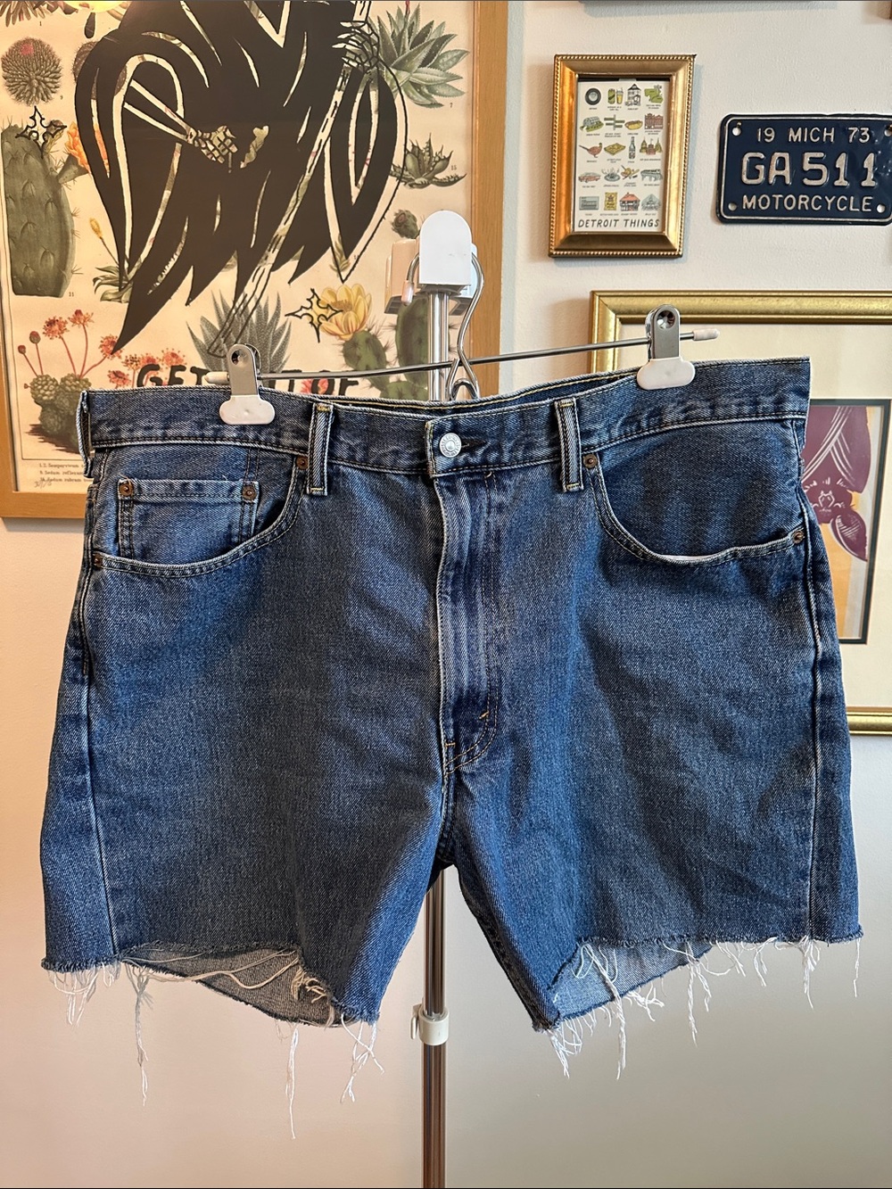 Levi's Blue Denim Cutoff Shorts with Frayed Hem